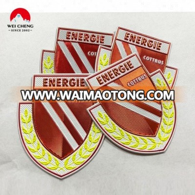 Custom High Frequency metallic 3D iron on embossed heat transfer sticker patch for club jeans